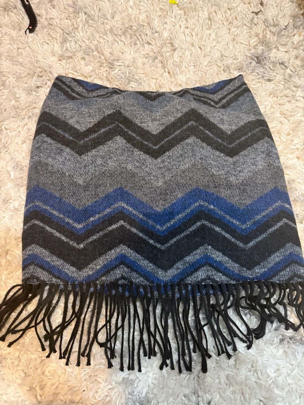 Fifteen Twenty Blue Grey Chevron Pattern Fringe Hem Skirt Size M